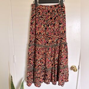 DR2 Tiered Maxi Skirt, tropical print, Small